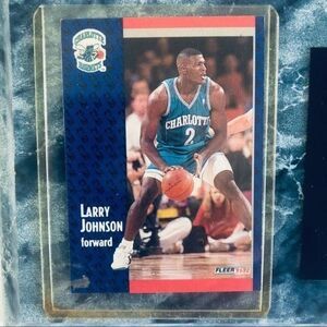Larry Johnson Hornets Fleer 91-92 Card Mounted 7”x5” Collectible Sports